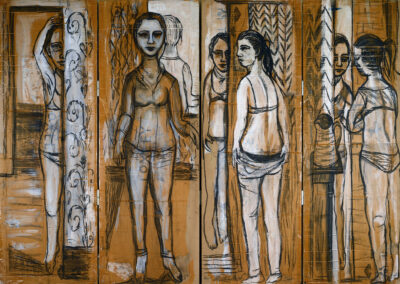 Debbie Lee, Cardboard Screen, front mixed media on cardboard, 151cm x 216cm, 2020