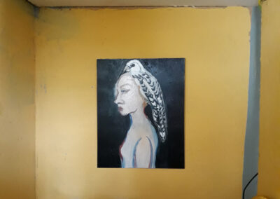 The Falcon Room, oil on metal, 10x8cm